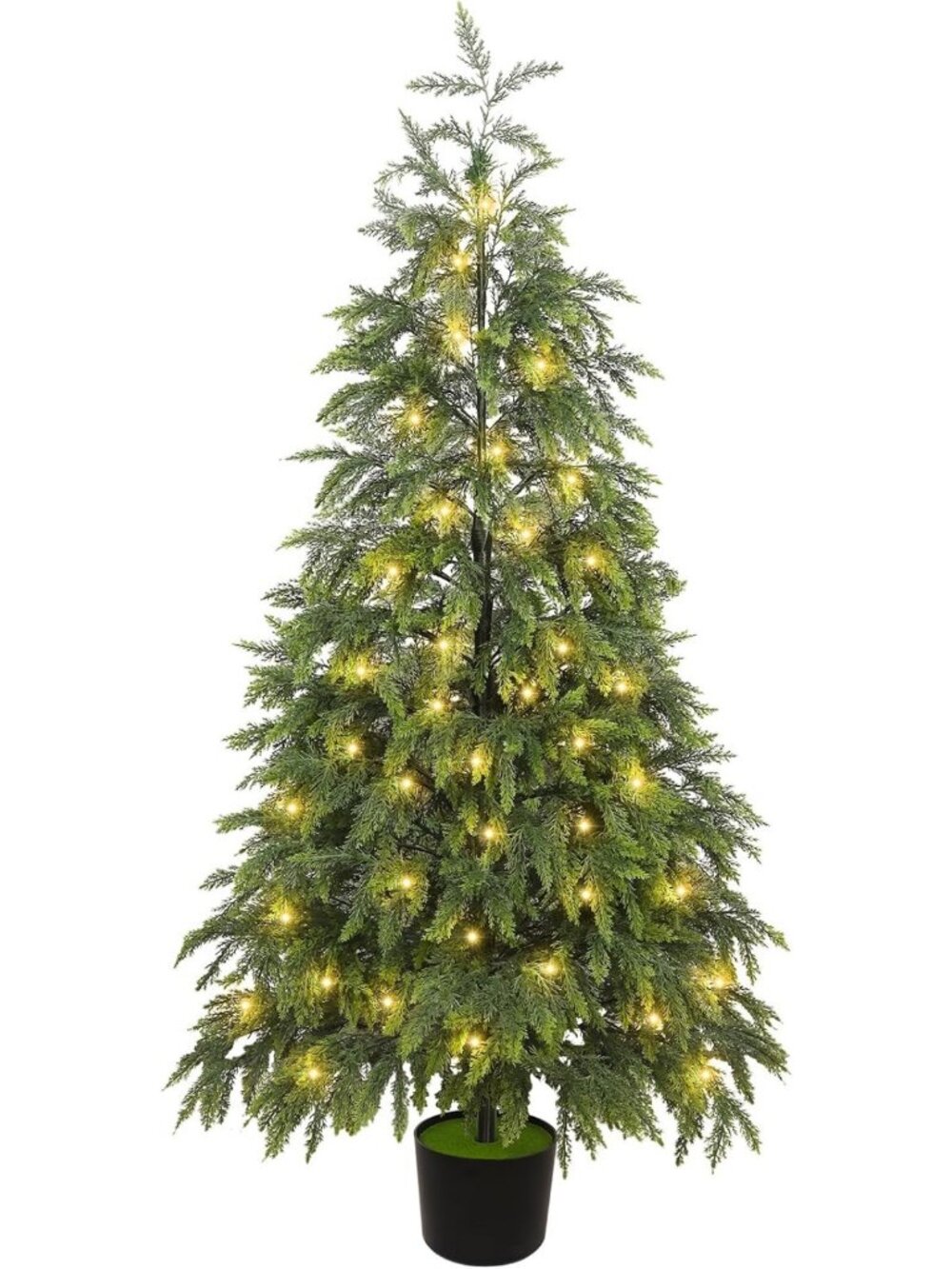 5FT Cedar Artificial Christmas Tree with Lights - Potted Holiday Decor